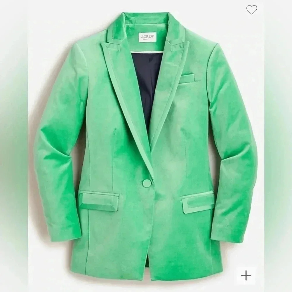 J. Crew Collection‎ Willa blazer in tipped stretch velvet Green Sz 2 Tall